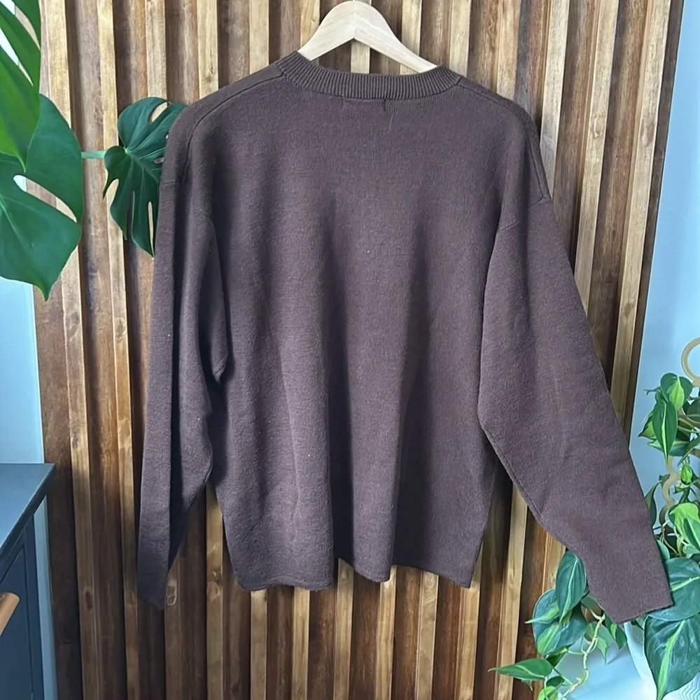 Vintage Wool Blend Unisex Henley Sweater Brown. Size M
